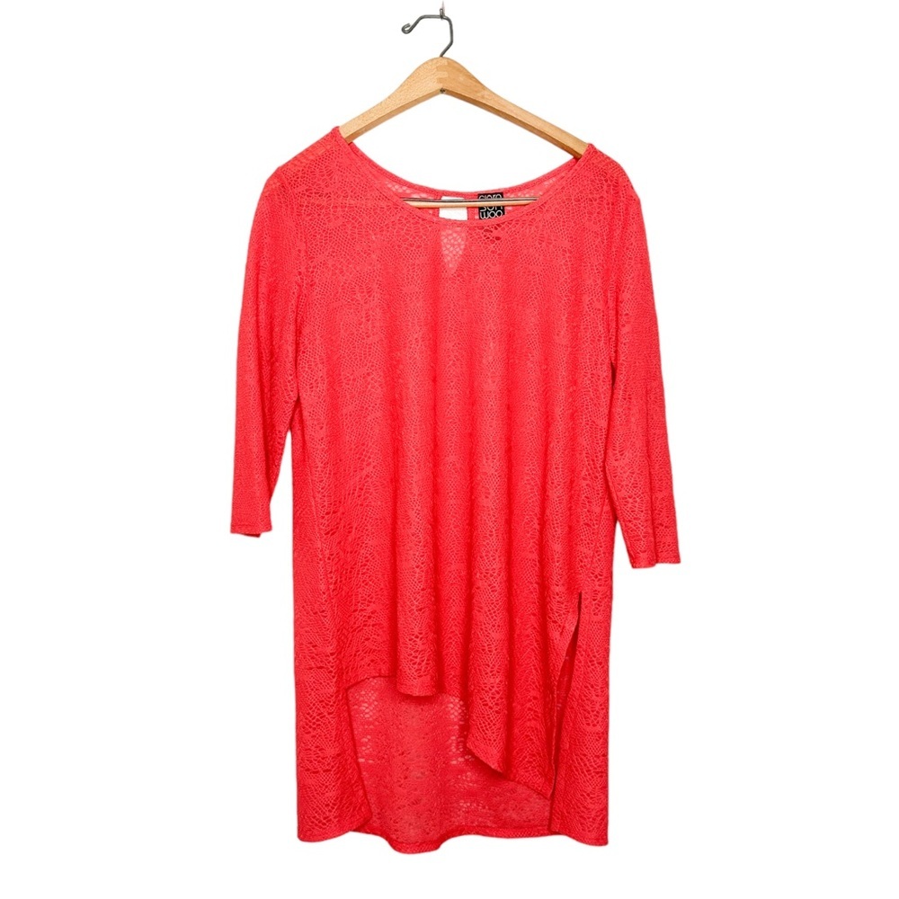 Clara Sun Woo Asymmetrical Salmon Pink Textured Semi Sheer Tunic Blouse Medium M